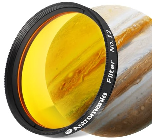 Astromania Telescope Filter, Planetary Filter with Metal Frame for Astronomical Telescope Eyepiece, 2 Inch Telescope #12 Yellow Color Filter for Enhancing Contrast in Lunar Planetary Observation