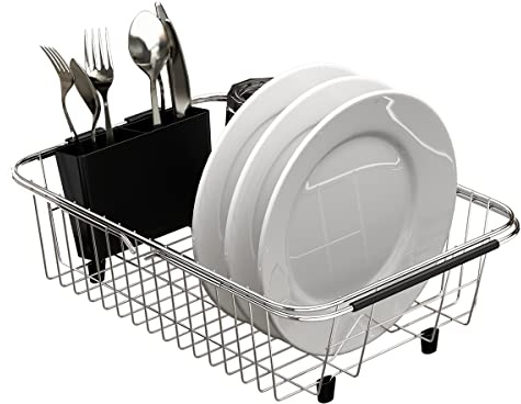 TESOT Adjustable Over Sink Dish Rack Stainless Steel Dish Drying Rack On Counter or in Sink, Rustproof