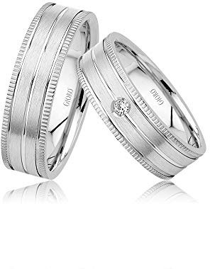 GIORO Alice 54 Eheringe Verlobungsringe Trauringe Freundschaftsringe Silber 925 *handgefasster Zirkonia Stein* Paarpreis Set Partnerringe Silber Weißgold Platin Optik Ringpaar Hochzeitsringe