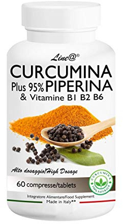 CURCUMINA Plus 95% | CURCUMINOIDI 950 MG | 100% NATURALE Curcuma e Piperina - potenziata con PIPERINA 1000 mg Alto Dosaggio (60 CPR) 20 VOLTE PIU' EFFICACE! Prodotto ITALIANO