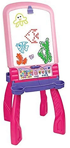VTech - Magi Chevalet Interactif 3 en 1 Rose, Tableau Enfant Magique, Double Face Blanc Effaçable et Noir à Craie, Table à Dessin Musicale et Lumineuse, Cadeau Enfant Dès 3 Ans - Contenu en Français