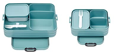 Mepal Take a Break 2-Piece Bento Lunch Box Set, Small/Large, Lunch Box with Compartments, Suitable for up to 4 or 8 Slices of Bread, TPE/PP/ABS, Nordic Green