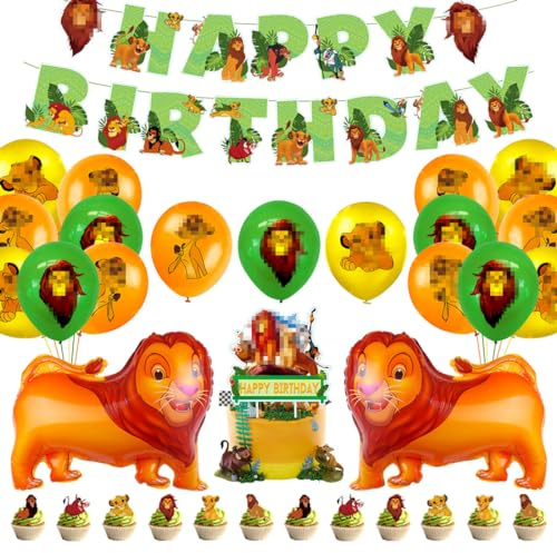 Geburtstag Luftballons Löwe, 48 Stück Luftballons Geburtstagsdeko Dschungel, Folienballon Löwe Groß, Latex Luftballons Junge Geburtstag Kit, Happy Birthday Banner, Kindergeburtstag Decorations