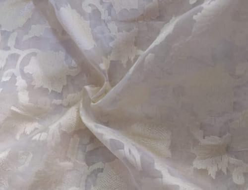 100% Silk Organza Jacquard Fabric White Ivory with White Gold Jacquard 54Wide =[11009] Natural