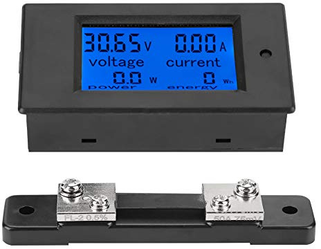 Multimetro, Display LCD Voltmetro Amperometro Digitale, 6,5-100 V CC Misuratore di Energia in Corrente Continua, Con Shunt di Corrente,Con Soglia di Allarme di Potenza, Funzione di Allarme