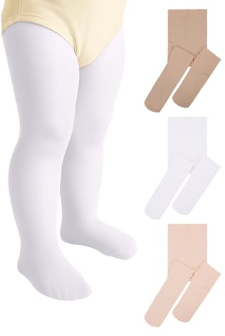 Zando 3 Pairs Nude Dance Tights for Baby Girls 12-18 Months - Nude White Pink Ballet Tights for Toddler Girls Ultra Stretchy Soft Footed Tight for Daily Uniform Halloween Christmas 1-2T