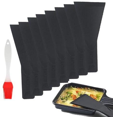 Mini Sartenes para Raclette,Espátulas Queso, Espátulas para Raclette, Rascador Raclette, 8PCS con 1 Cepillo de Silicona Accesorios de Raclette Queso Utensilios Cocina para Sartenes Antiadherentes