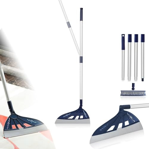 Magic Broom - Scopa multifunzione in silicone, lavavetri con 2 teste, spazzola e raschietto, scopa magica con manico extra lungo regolabile in alluminio per pavimenti, vetro, piastrelle (blu oceano)