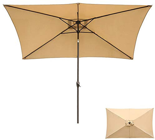 ASerZenith Parasol de terrasse, parasol d'extérieur, parasol de jardin rectangulaire inclinable, 6 baleines, parasol de balcon de loisirs, kaki