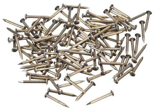 QUARKZMAN 120pcs Pequeños Clavos Dorados, 12x1.2mm(L*D) Clavos Dorados de Cabeza Redonda de Latón Clavos de Hardware para Madera Muebles Manualidades Bricolaje Marco de Fotos, Tono de Bronce