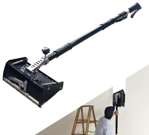 twostronking Aluminium-Trockenbau-Taping-Flachbearbeitung, Trockenbau-Finishing-Box, Aluminiumlegierungsmaterial, Mit 106-165 cm Teleskopstange Und Großer Kittbox, 120 ° Einstellbar,12in