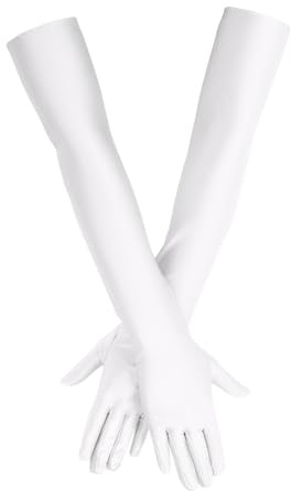 1 Pair White Long Gloves for Women,53 cm Classic Long White Gloves,Satin Glove In 1920s Style for Bridal,Fancy Dress Wedding Prom Opera Elegant Elbow Glove