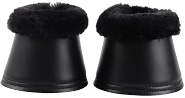 Merauno® Faux Fur Bell Boots Fleece Trim Over Reach Boots Jumping Bells (XXL, Black Black)