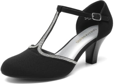 DREAM PAIRS Women's T-Strap Low Block Heels Pumps | Mary Jane Chunky Heels Dress Rhinestones Vintage Comfortable Shoes for Church Party Dance