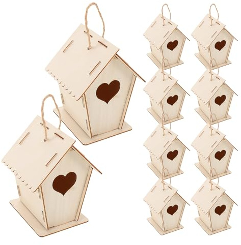 Toddmomy 12pcs Diy Wooden Birdhouse Kit, Diy Birdhouse Craft Set, Unfinished Hanging Bird Houses Build And Paint for Kids Outdoor Garden Decor