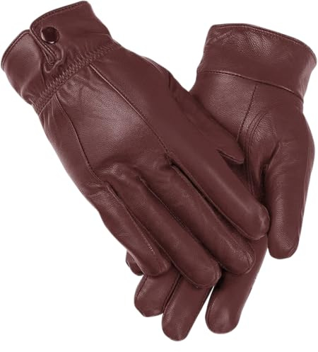 Woodland Leathers Women's Leather Gloves, Extra Soft and Warm Ladies Waterproof Gloves (Burgundy, M-L)