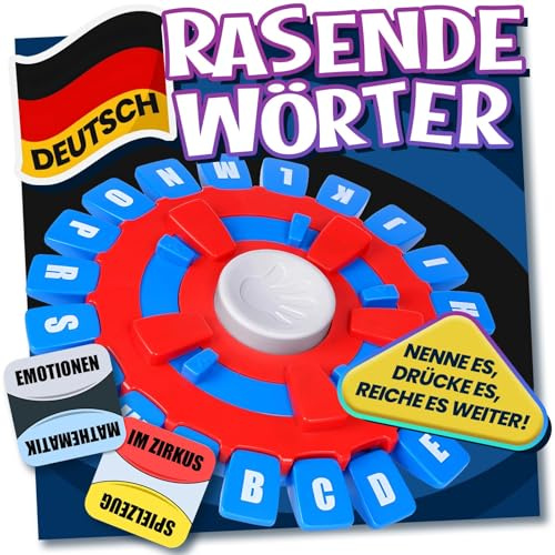 Asslye RASENDE WÖRTER Spiel Deutsch - Familienspiele Brettspiele Partyspiele für Kinder und Erwachsene, Wortspiel Buchstaben Drücken mit Timer