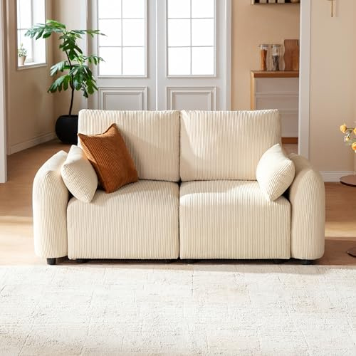 JINOVIA 2 Sitzer Cord Kleine Sofas für Kleine Räume, Modulares Ecksofa 184cm, Individuell konfigurierbare Wohnlandschaft, hochdichter Memory-Schaum, abnehmbare & waschbare Kissenbezüge, Beige