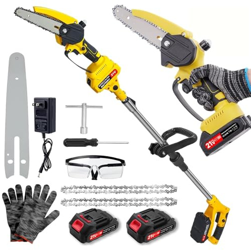 Victoam 2 in 1 Akku Hochentaster, 6 Zoll KettensäGe und Elektro Hochentaster mit 2×2.0ah Akku, VerläNgerungsstange Bis 1.72m, BüRstenloser Motor, Elektro Hochentasters für Baumzweige, Holzschneiden