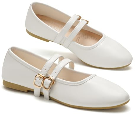 GLAMORA Babies Femme à Double Bride Réglable, Ballerines Plates avec Fermeture à Clip, Chaussures Mary Jane en Synthétique Lisse, Bout Rond, Légères et Confortables