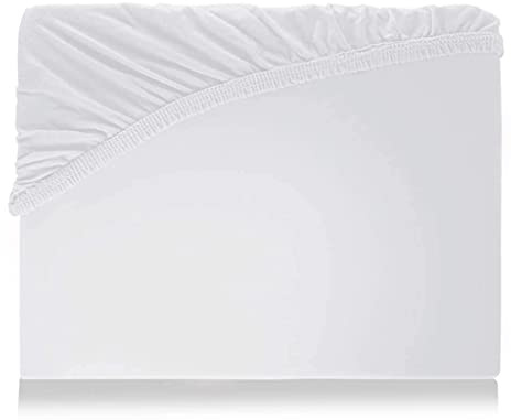 Jerseyspannbettlaken mit Gummizug für Übergröße Wasserbetten Boxspringbetten aus hochwertiger Baumwolle Elastan 180 x 200 cm - 200 x 220 cm Aquajersey Leintuch Betttuch Laken hohe Matratze Weiß