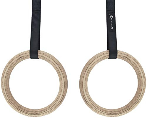 ProsourceFit Wooden Gymnastics Rings with Straps for Total Body Conditioning at Home or the Gym
