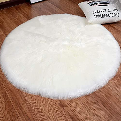 HLZDH Oveja de Piel sintética Felpudo Alfombra Antideslizante Lujosa Suave Lana Artificial Alfombra para salón Dormitorio baño sofá Silla cojín (Ronda Blanco, 45 x 45 CM)