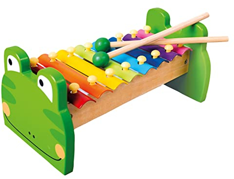 Mertens Xylophon Frosch, Spielzeug für Kinder ab 1,5 Jahre (Musikinstrument für Kinder aus Holz & Metall, 8 Klangplatten, kindgerechtes Frosch-Design, Holzspielzeug inkl. 2 Holz-Schlägel), Mehrfarbig