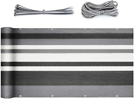 Sekey Recinzione Copertura per Balcone Giardino Protezione della Privacy Schermo in HDPE Permeabile, Leggermente Trasparente, per Estate ed Inverno, con Fascette e funi (1.2×3m, Strisce Grigie)