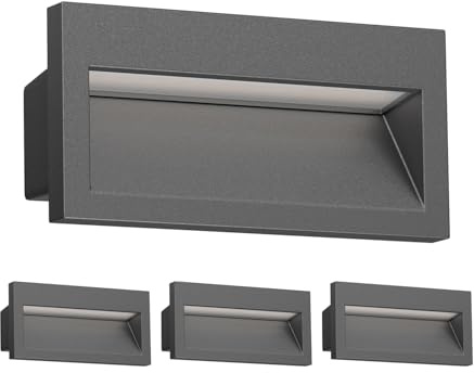 ledscom.de 4x LED Wandeinbauleuchte NOLA, Downlight für außen, IP54, anthrazit matt, 140 x 70mm, kaltweiß