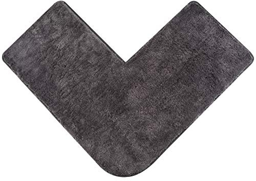 fluffy® Badteppich für Eckduschen, Hochflor aus Mikrofaser, rutschfeste Unterseite (L-Form | Innenmaße 50 x 50 cm, Anthrazit)