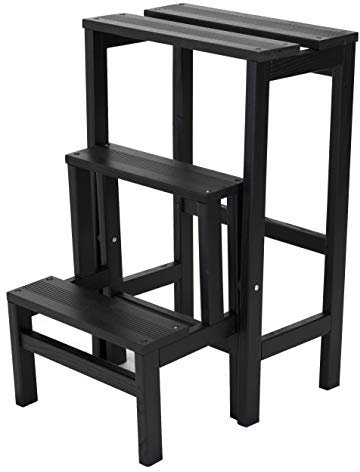 TOMAINO - Scaletta 3 Gradini Ribaltabile In Legno GIULIETTA - Scaletta Pieghevole con Sgabello Richiudibile per Casa, Ufficio - Scala 3 Gradini Salvaspazio Nera