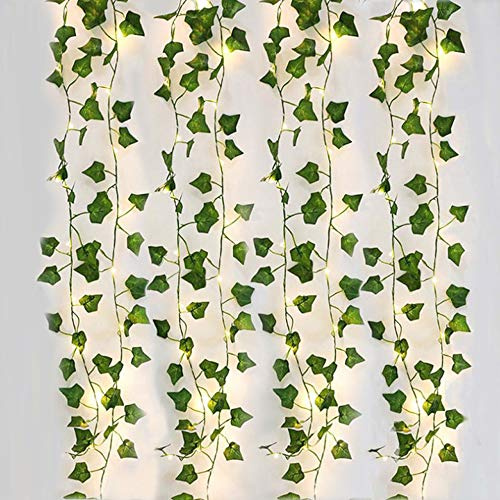 4 Stück Efeu Künstlich, 2M Fake Efeu Girlande mit 20 LED-Licht, Lichterkette mit Blumengirlande ​Hängend Pflanzen für Innenberei, Schlafzimmer, Zuhause, Garten, Büro, Hochzeit, Party Deko
