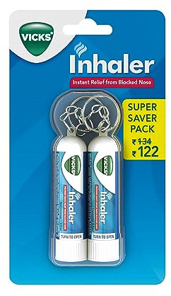 KRUM Vicks Inhaler, Portable Nasal Inhaler, Non-Medicated, Soothing Vapors to Breathe Easy, Menthol Scent, 2 Inhalers