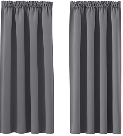 PONY DANCE Graue Blickdichte Gardinen mit Kräuselband Kurz 2er Set H 145 x B 140 cm Verdunklungsvorhänge für Schienen Vorhänge Thermo Kälteschutz Curtains for Bedroom/Living Room