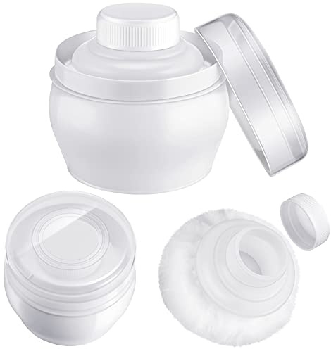 Cunhill 4 Pcs Body Powder Puff and Container Portable Body Powder Container with Puff Case Soft Washable Reusable Face Wet Dry Makeup for Baby Women Dusting Bath Travel Home Use