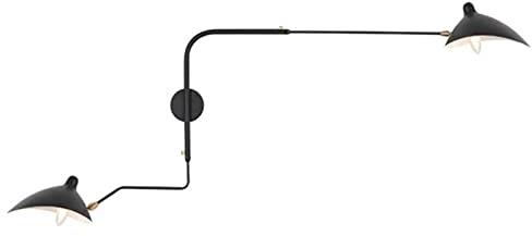 Vintage Industrie Lampe Schwenkarm Wandlampe Einstellbar & Ausziehbar Langer Arm Wandleuchte Innen, 2-Flammig, Metall Lampenschirm Nachttischlampe E27 Fassung Schwarz Retro Wandbeleuchtung, 150cm+95cm