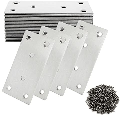 CYEAH 30 PCS Flat Brackets Mending Plates 4x2 Heavy Duty Stainless Steel Bracket, Straight Fixing Mending Bracket Plates for Furniture, Wood, Shelves, Cabinet, 50X100X2MM