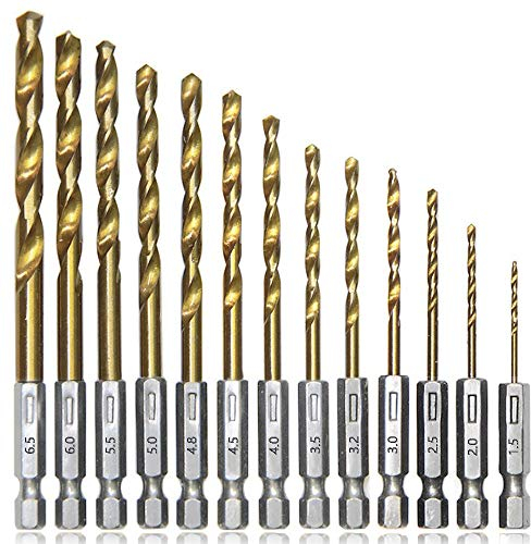 Bohrer Bit Set, 13 Stücke Hex Schaft, High Speed Stahl Titan beschichtete 1,5-6,5 MM Schraube Werkzeuge Bohrer