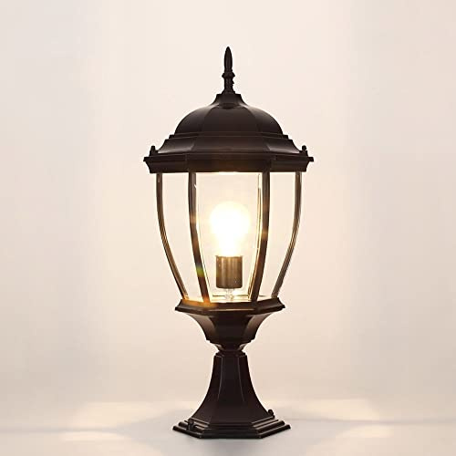 XMFXIAO European Vintage Villa Courtyard Glass Lantern Column Lamp Outdoor Table Lamp Continental Aluminum Waterproof E27 Decoration Illumination Street Post Light Villa Garden Bollard Lamp