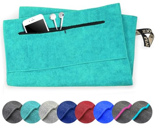 PEAQUE Mikrofaser-Fitness-Handtuch mit Reißverschlusstasche - Fitnessstudio | Weich, Schnelltrocknend, Saugstark, Leicht - Sporthandtuch, Gym Towel mit Tasche