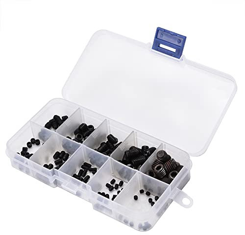 200 Stück Inbus-Gewindestifte Set, Schrauben Sortiment, schwarze Stahllegierung M3/M4/M5/M6/M8/M10 Innensechskant-Gewindestifte Kit für Autoreparatur und Baubefestigungen
