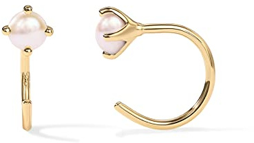 PAVOI 14K Yellow Gold 925 Sterling Silver Huggie Half Hoop Earrings for Women | Tiny Boho Pearl Cartilage Earring