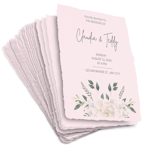 Wanderings rosa handgeschöpftes Papier mit Büttenrand – 4x6 / 10,5x15 cm – 50 Blatt – 150 GSM – Aquarell-/Mixed-Media-Papier für Save-the-Date, Einladungen, Karten, Notizen & DIY
