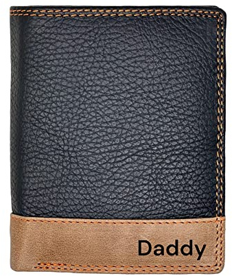 Personalisierte Geldbörse für Herren, individuelle Gravur, echtes weiches Leder, integrierte RFID-Blockierung, graviertes Geschenk für Ihn, Schwarzbraun, 12cm x 9.8cm, Vertikal
