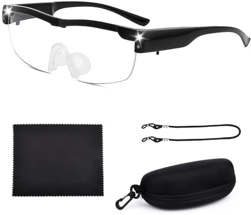 HuaMuDM Lese Lupenbrille,300% Vergrößerungsbrille,Vergrößerungsbrille mit 2 LED Lichts,Lupenbrille Hands Free,Beleuchtete Vergrößerung Brillen,Hands Free Lupe für Naharbeit