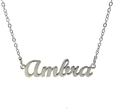 10:10 Collana Donna Nome Personalizzato In Acciaio Inox Anallergico, Gioiello Donna Nome Finitura Lucida, Catena Sottile Regolabile Realizzato in Italia (Ambra)