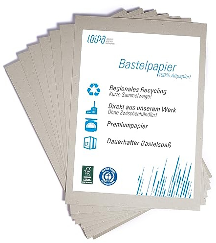 LEIPA 200 Blatt A4/ 100 Blatt A3 Buntpapier Basteln Grau Bunte Pappe Blätter für Kinder 130g/m² Recyceltes Bastelpapier (grau)