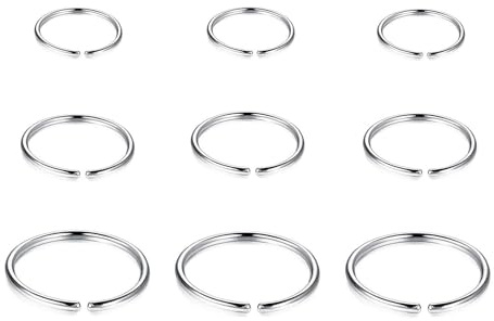 Ryaupy Ensemble de 9 Bijoux Piercing en Acier Inoxydable pour Nez, Cartilage et Lèvres - Boucles d'Oreilles et Anneaux de Nez, Tailles 6mm, 8mm, 10mm (Argent)