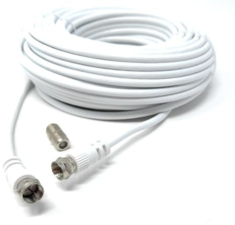 20m F-Type Connector TV RG6 Cable With (F-Type Female Coupler) Compatible With STB, Dish TV, Satellite, Antenna Coax Cable Lead White 65ft